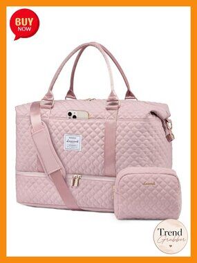 Quilted Travel Duffel Bag Weekender Carry On with Shoe Compartment Waterproof
